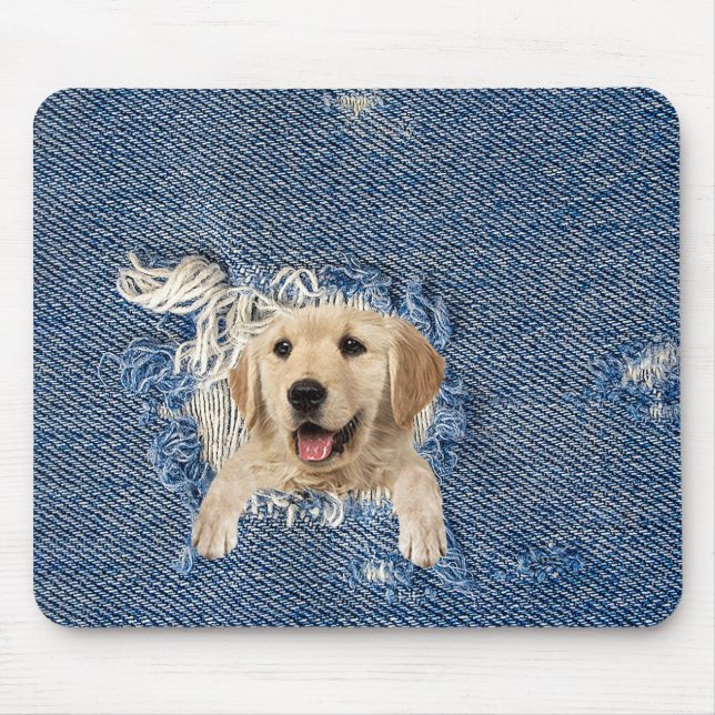 Golden Retriever in Denim Hole Mousepad (Vorne)