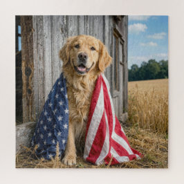 Golden Retriever in eine amerikanische Flagge gehü Puzzle