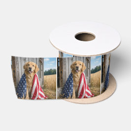 Golden Retriever in eine amerikanische Flagge gehü Satinband