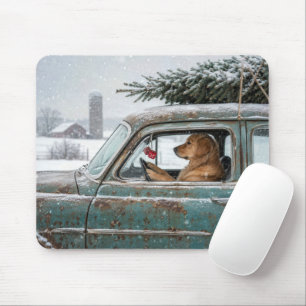 Golden Retriever in einem alten Auto mit Weihnacht Mousepad