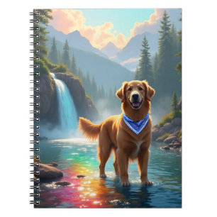 Golden Retriever in einem Fantasy-Regenbogenfluss Notizblock
