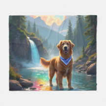 Golden Retriever in Fantasy Rainbow River