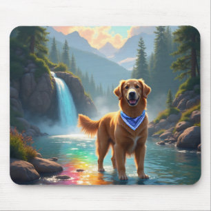 Golden Retriever in Fantasy Rainbow River Mousepad