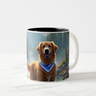 Golden Retriever in Fantasy Rainbow River Zweifarbige Tasse