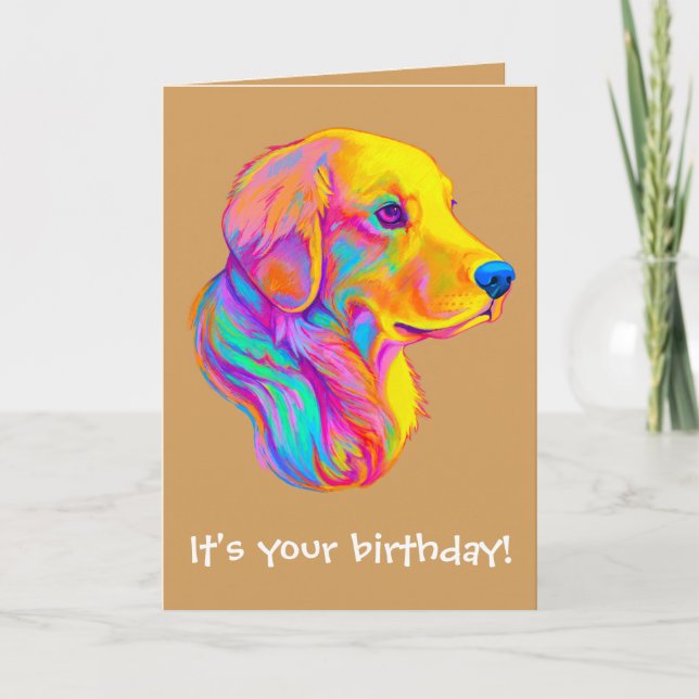 Golden retriever in Farballes Gute zum Geburtstag Karte (Vorderseite)