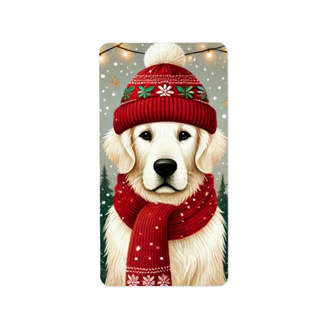 Golden Retriever in Festive Sweater - Cozy Christm Adressaufkleber (Vorne)