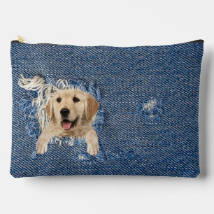 Golden Retriever in Frayed Denim Zubehörtasche