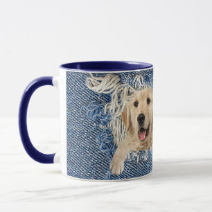 Golden Retriever in gebräuntem blauen Denim-Loch Tasse