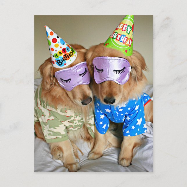 Golden Retriever in Pajamas Geburtstag Postkarte (Vorderseite)