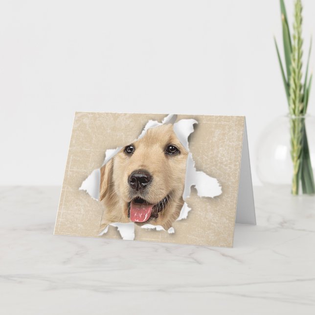 Golden Retriever in Paper Hole Hallo Karte (Vorderseite)