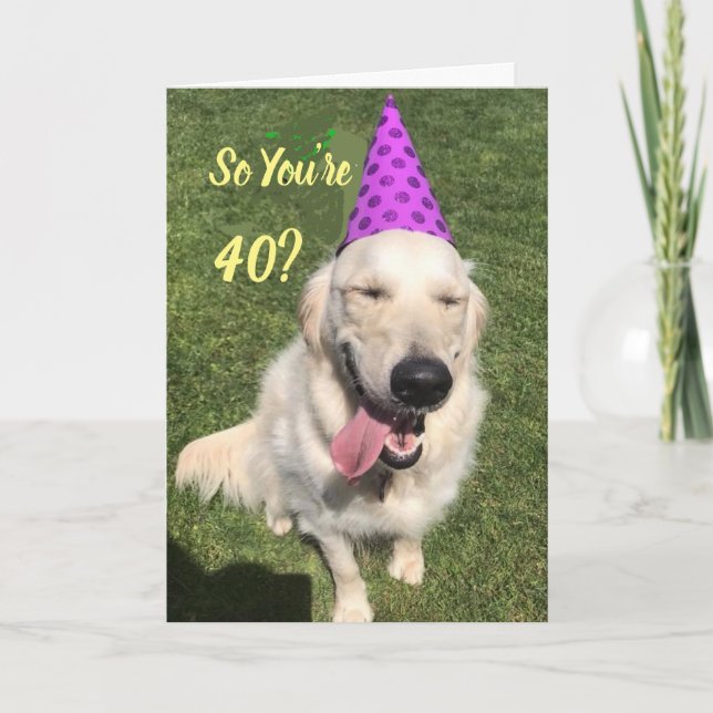 Golden Retriever in Party Hat 40. Geburtstag Karte (Vorderseite)
