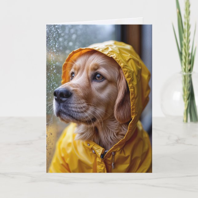 Golden Retriever in Raincoat Denken Sie an Sie Karte (Vorderseite)