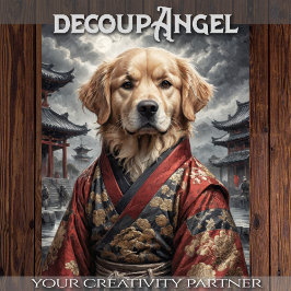 Golden Retriever in Red Kimono - Decoupage - Seidenpapier