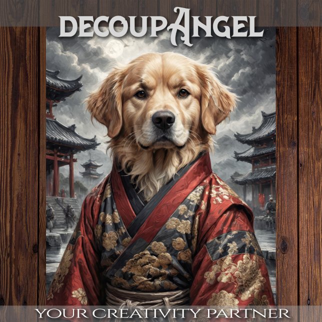 Golden Retriever in Red Kimono - Decoupage - Seidenpapier (Von Creator hochgeladen)