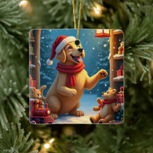 Golden Retriever in Santa's Werkstatt Weihnachten Keramikornament