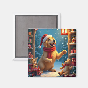 Golden Retriever in Santas Werkstatt Weihnachten Magnet