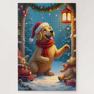 Golden Retriever in Santas Werkstatt Weihnachten Puzzle