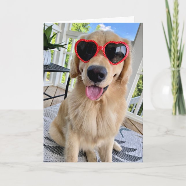 Golden Retriever in Sonnenbrille Sommergruss Karte (Vorderseite)