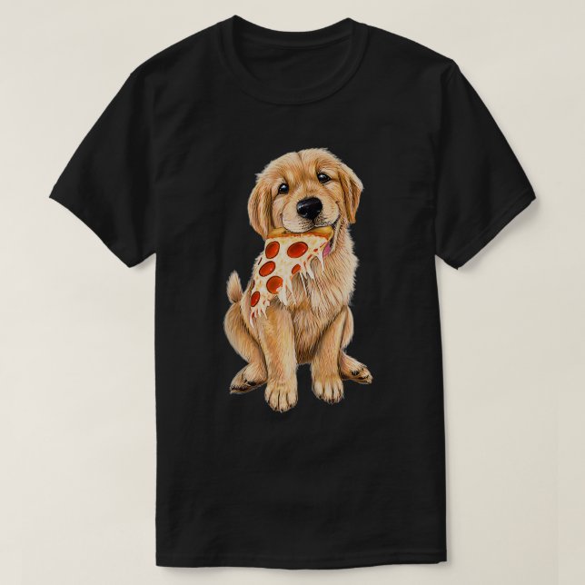Golden Retriever isst Pizza Welpe mit einer Scheib T-Shirt (Design vorne)