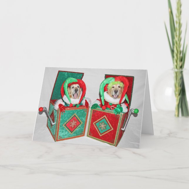 Golden Retriever Jack in der Box Weihnachten Karte (Vorderseite)