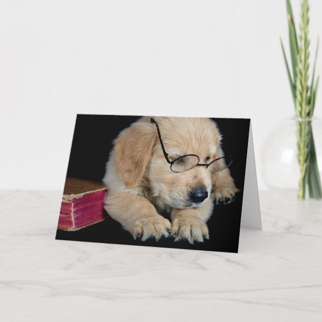 Golden Retriever Jungtier mit Brille Karte (Vorderseite)