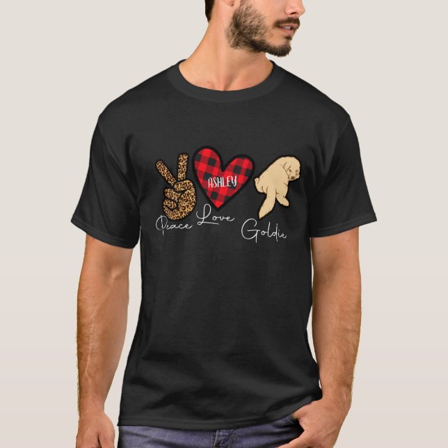 Golden Retriever Kariert Peace Liebe Niedlich Dog T-Shirt (Vorderseite)