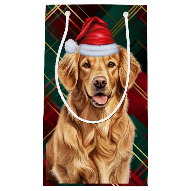 Golden Retriever Karierte Weihnachten Kleine Geschenktüte (Vorderseite)