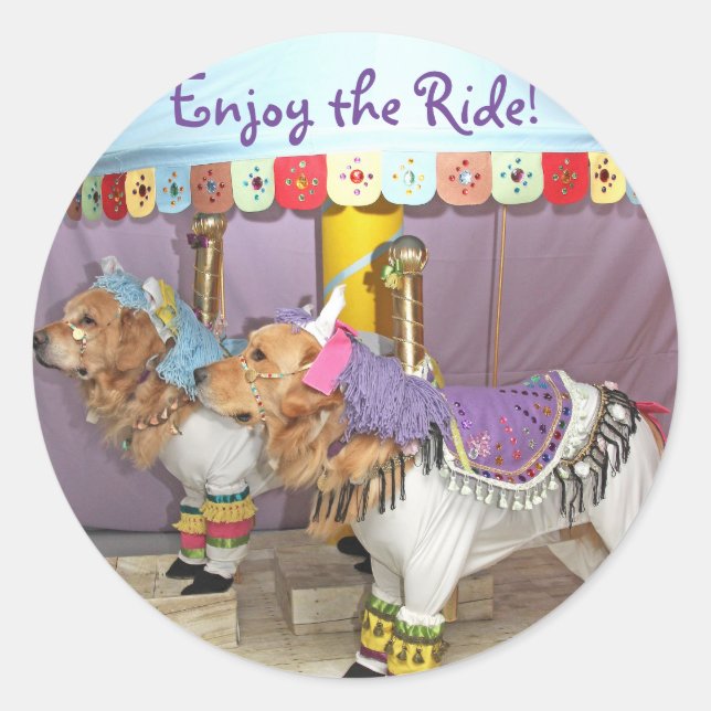 Golden Retriever Karussell Pferde Runder Aufkleber (Vorderseite)