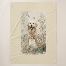 Golden Retriever Katze Blumen Decke