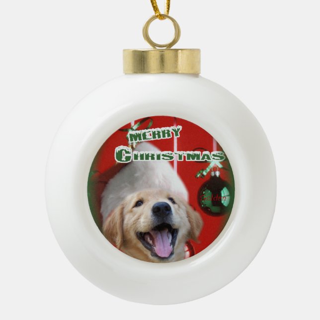 Golden Retriever Keramik Kugel-Ornament (Vorderseite)