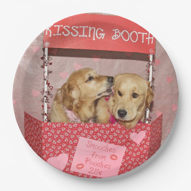 Golden Retriever Kissing Booth Pappteller (Vorderseite)