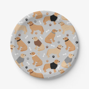 Golden Retriever Knochen und Paws Paper Plate Pappteller