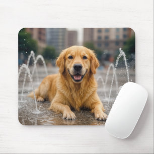 Golden Retriever kühlt sich in einem Spritzbereich Mousepad