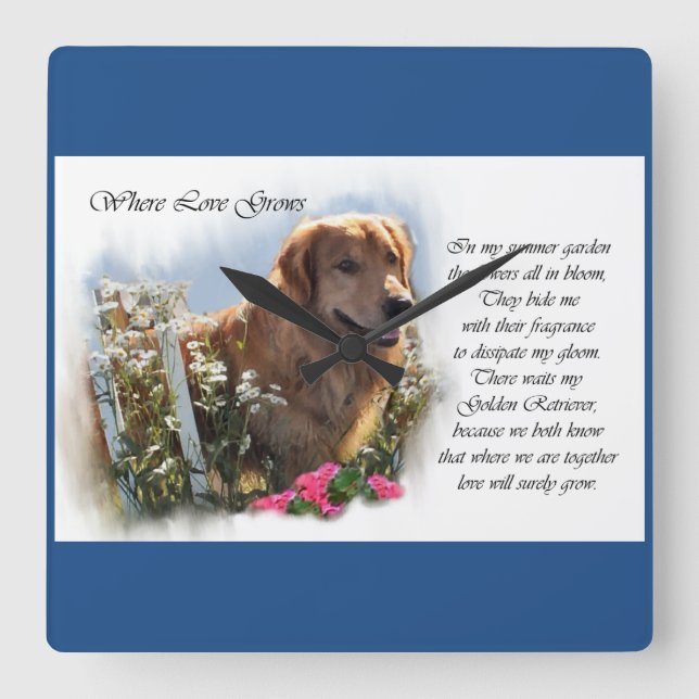 Golden Retriever Kunst Geschenke Quadratische Wanduhr (Vorderseite)