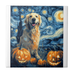 Golden Retriever Kürbis Sternennacht Hundemama Van Fliese