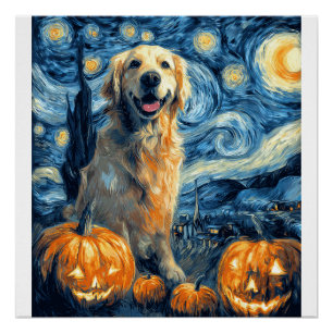 Golden Retriever Kürbis Sternennacht Hundemama Van Poster