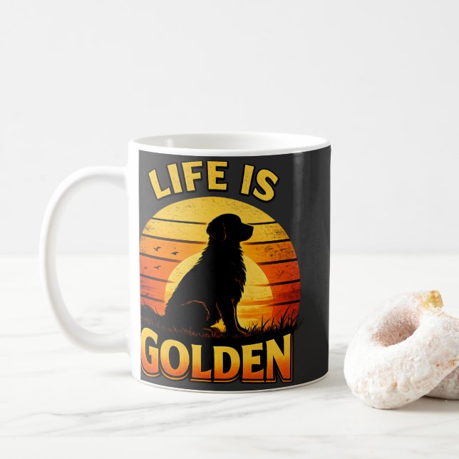 Golden retriever life is golden sunset dog mug kaffeetasse (Mit Donut)