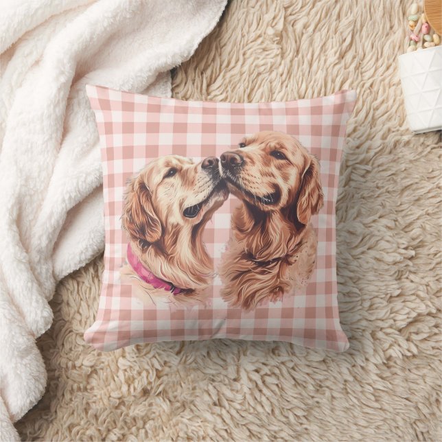 Golden Retriever Love Gingham Pattern Kissen (Decke)