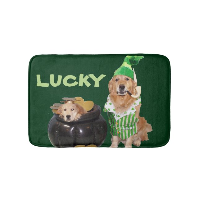 Golden Retriever Lucky Pot of Gold Badematte (Vorderseite)
