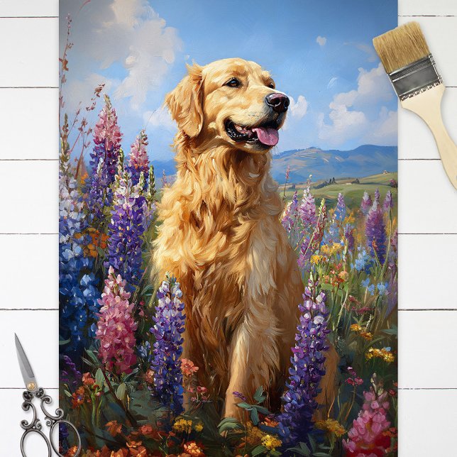 Golden Retriever Lupine Blume Decoupage Seidenpapier (Von Creator hochgeladen)