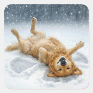 Golden Retriever macht einen Schneengel Quadratischer Aufkleber