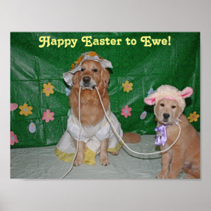 Golden retriever-Mädchen und Lamm fröhliche Ostern Poster