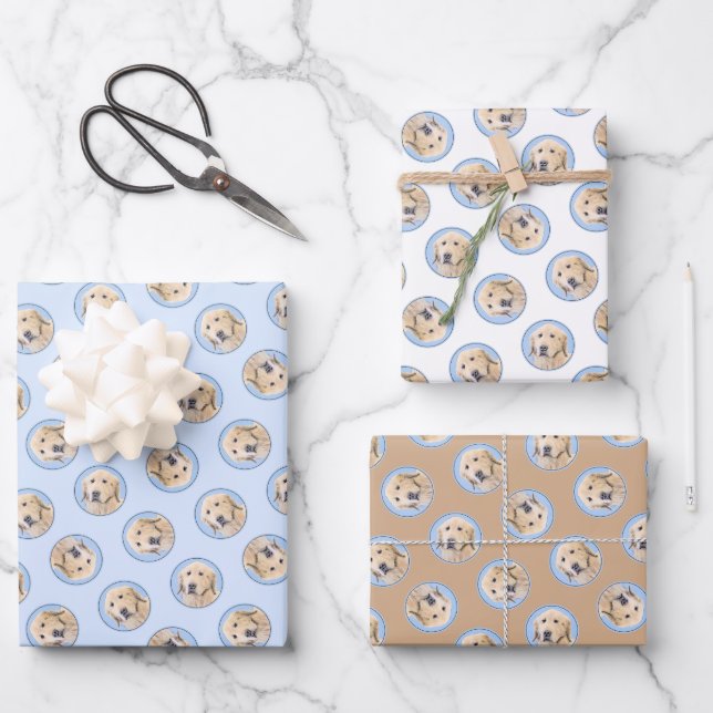 Golden Retriever Malerei Niedlich Original Hunde K Geschenkpapier Set (Vorderseite)