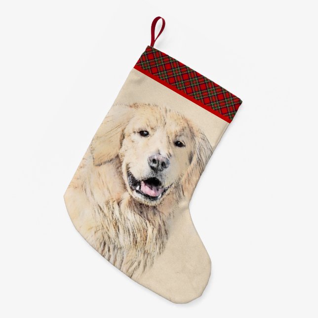 Golden Retriever Malerei - Niedliche Original Hund Kleiner Weihnachtsstrumpf (Vorderansicht (hängend))