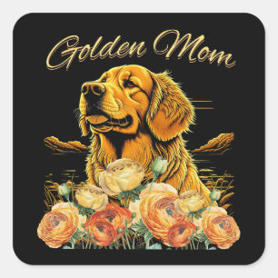 Golden Retriever Mama Floral Boho Chic Dog Portrai Quadratischer Aufkleber