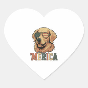 Golden Retriever 'Merica-Sonnenbrille Herz-Aufkleber