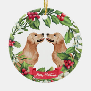 Golden Retriever Mistelzweig Kranz Hund Weihnachte Keramik Ornament