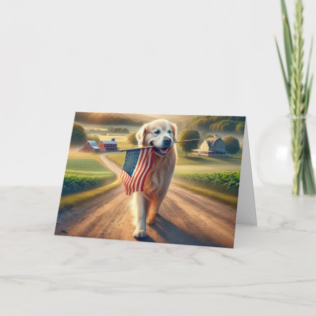 Golden Retriever mit amerikanischer Flagge Karte (Vorderseite)