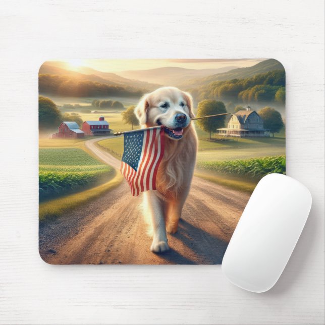 Golden Retriever mit amerikanischer Flagge Mousepad (Mit Mouse)