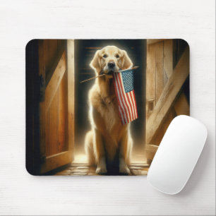 Golden Retriever mit amerikanischer Flagge Mousepad